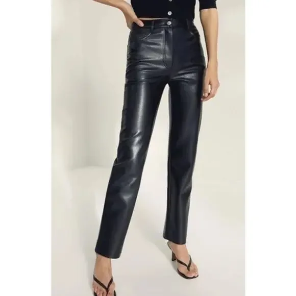 Aritzia Wilfred Melina Black Faux Leather Pant Size 4 High Rise Straight Leg - Picture 4 of 10